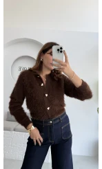 Arjana Kalp Düğmeli Sakallı Hırka - Kahverengi - Kod: 25502