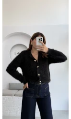 Arjana Kalp Düğmeli Sakallı Hırka - Siyah - Kod: 25502