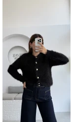 Arjana Kalp Düğmeli Sakallı Hırka - Siyah - Kod: 25502