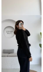 Arjana Kalp Düğmeli Sakallı Hırka - Siyah - Kod: 25502