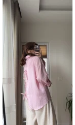 Arkası İp Detay Gömlek Pembe