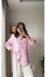 Arkası İp Detay Gömlek Pembe