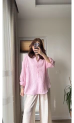 Arkası İp Detay Gömlek Pembe