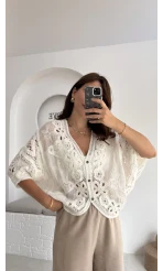 Arya Dantel Detay Kimono - Kırık Beyaz - 38866