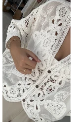 Arya Dantel Detay Kimono - Kırık Beyaz - 38866