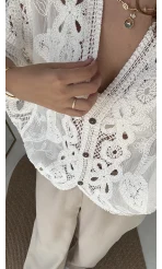 Arya Dantel Detay Kimono - Kırık Beyaz - 38866