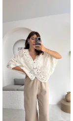 Arya Dantel Detay Kimono - Kırık Beyaz - 38866