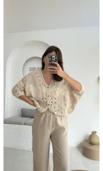 Arya Dantel Detay Kimono - Natural - 38866