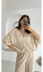 Arya Dantel Detay Kimono - Natural - 38866