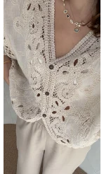 Arya Dantel Detay Kimono - Natural - 38866