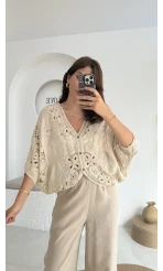 Arya Dantel Detay Kimono - Natural - 38866