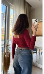 Asimetrik Kesim Çıtçılı Bordo Bluz