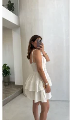 Askılı Beli Gipeli Korse Mini Elbise - Beyaz - Kod: 930