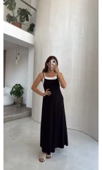 Askılı Body Detaylı Garnili Elbise - Siyah - Kod: 4171