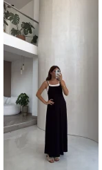 Askılı Body Detaylı Garnili Elbise - Siyah - Kod: 4171