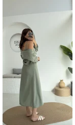 Askılı Gömlek Elbise Takım - 51153 - Çağla Yeşili