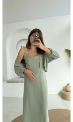 Askılı Gömlek Elbise Takım - 51153 - Çağla Yeşili