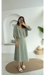 Askılı Gömlek Elbise Takım - 51153 - Çağla Yeşili