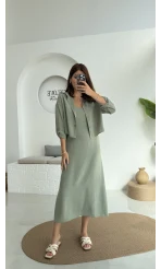 Askılı Gömlek Elbise Takım - 51153 - Çağla Yeşili