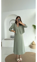 Askılı Gömlek Elbise Takım - 51153 - Çağla Yeşili