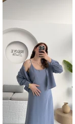 Askılı Gömlek Elbise Takım - 51153 - Gri-Mavi