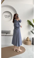 Askılı Gömlek Elbise Takım - 51153 - Gri-Mavi