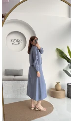 Askılı Gömlek Elbise Takım - 51153 - Gri-Mavi