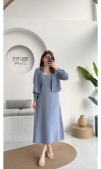 Askılı Gömlek Elbise Takım - 51153 - Gri-Mavi