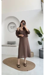 Askılı Gömlek Elbise Takım - 51153 - Kahve