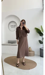 Askılı Gömlek Elbise Takım - 51153 - Kahve