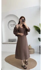 Askılı Gömlek Elbise Takım - 51153 - Kahve