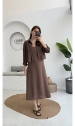 Askılı Gömlek Elbise Takım - 51153 - Kahve