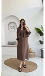 Askılı Gömlek Elbise Takım - 51153 - Kahve