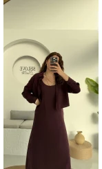 Askılı Gömlek Elbise Takım - 51153 - Mürdüm