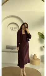 Askılı Gömlek Elbise Takım - 51153 - Mürdüm