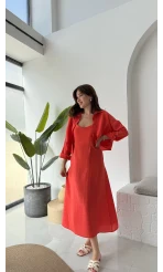 Askılı Gömlek Elbise Takım - 51153 - Nar Çiçeği