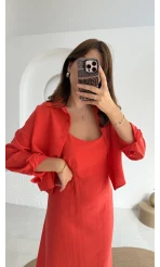Askılı Gömlek Elbise Takım - 51153 - Nar Çiçeği