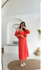 Askılı Gömlek Elbise Takım - 51153 - Nar Çiçeği