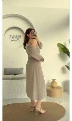 Askılı Gömlek Elbise Takım - 51153 - Vizon