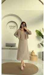 Askılı Gömlek Elbise Takım - 51153 - Vizon