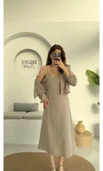 Askılı Gömlek Elbise Takım - 51153 - Vizon