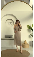 Askılı Gömlek Elbise Takım - 51153 - Vizon