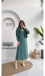 Askılı Gömlek Elbise Takım - 51153 - Zümrüt Yeşili