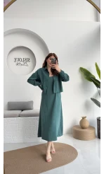 Askılı Gömlek Elbise Takım - 51153 - Zümrüt Yeşili
