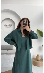 Askılı Gömlek Elbise Takım - 51153 - Zümrüt Yeşili
