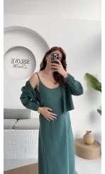 Askılı Gömlek Elbise Takım - 51153 - Zümrüt Yeşili