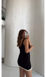 Askılı Mini Triko Elbise - Siyah