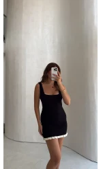 Askılı Mini Triko Elbise - Siyah
