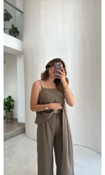 Askılı Modal Asimetrik Bluz-Pantolon Takım - Haki - Kod: 9191