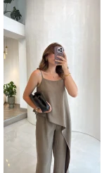 Askılı Modal Asimetrik Bluz-Pantolon Takım - Haki - Kod: 9191